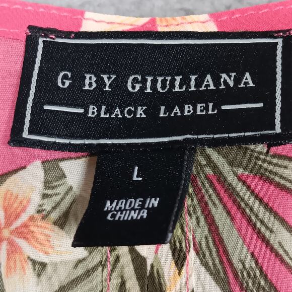 G By Giuliana Black Label Blouse Size Large Floral Cockatoos Print Pink Overlap - Picture 5 of 8